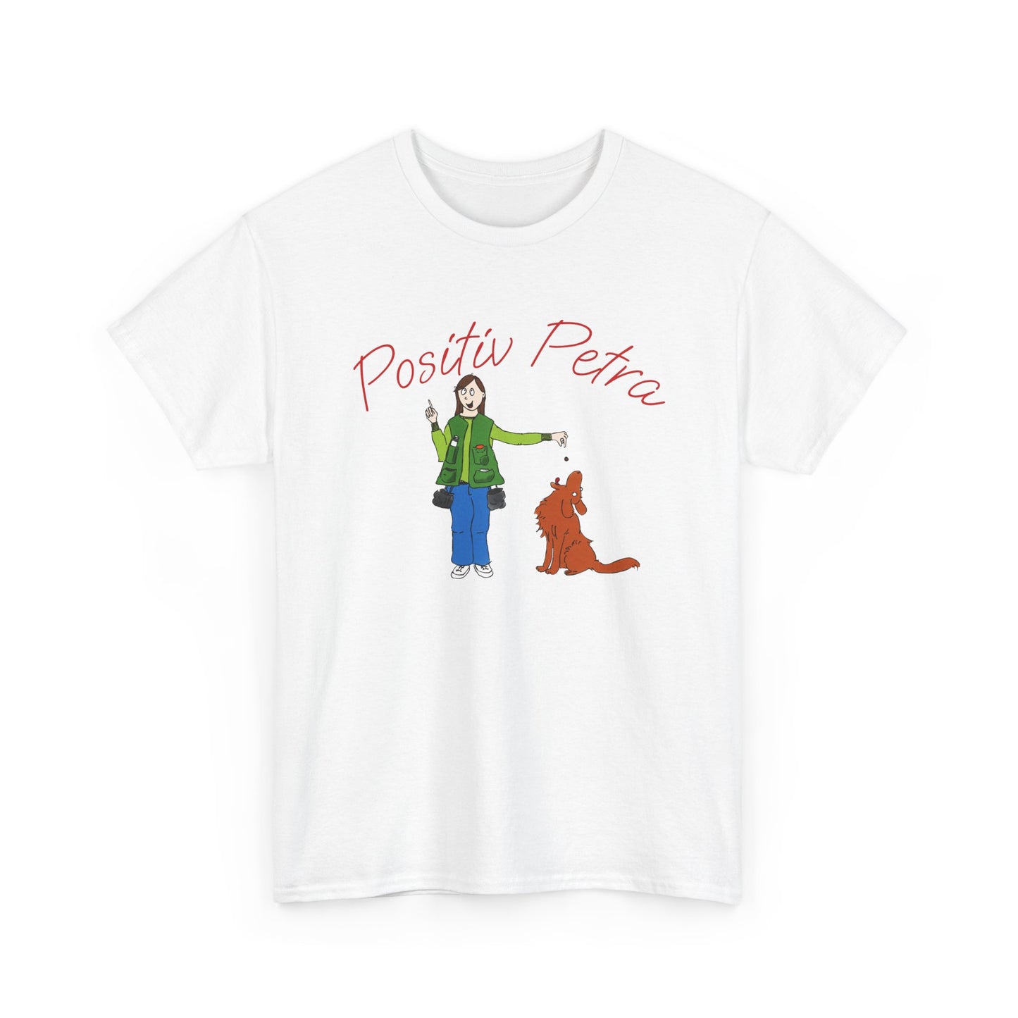 Weißes T-Shirt Baumwolle mit Abbildung Positiv Petra im Comic-Stil.