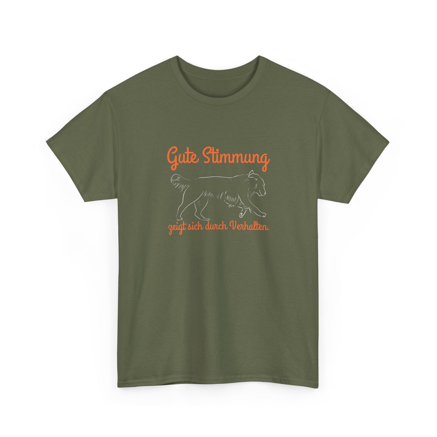 T-Shirt Baumwolle Gute Stimmung zeigt sich durch Verhalten jägergrün.