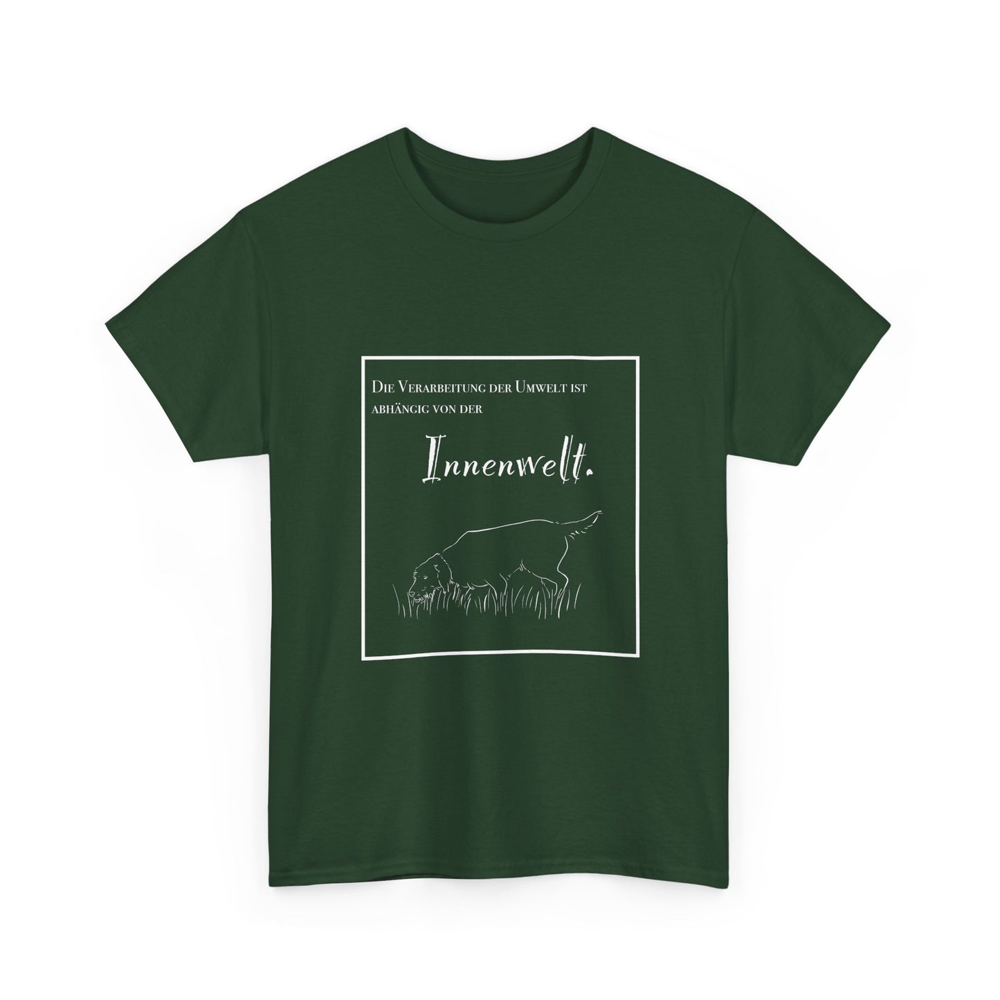 T-Shirt Baumwolle Statement und Zeichnung Jagdhund dunkelgrün.
