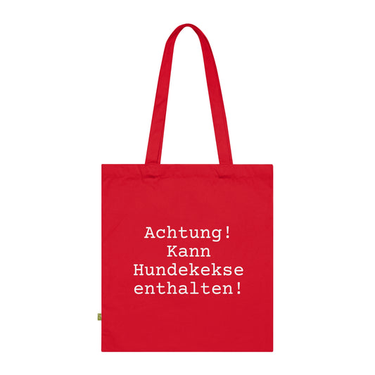 Baumwolltasche Achtung! Kann Hundekekse enthalten rot.