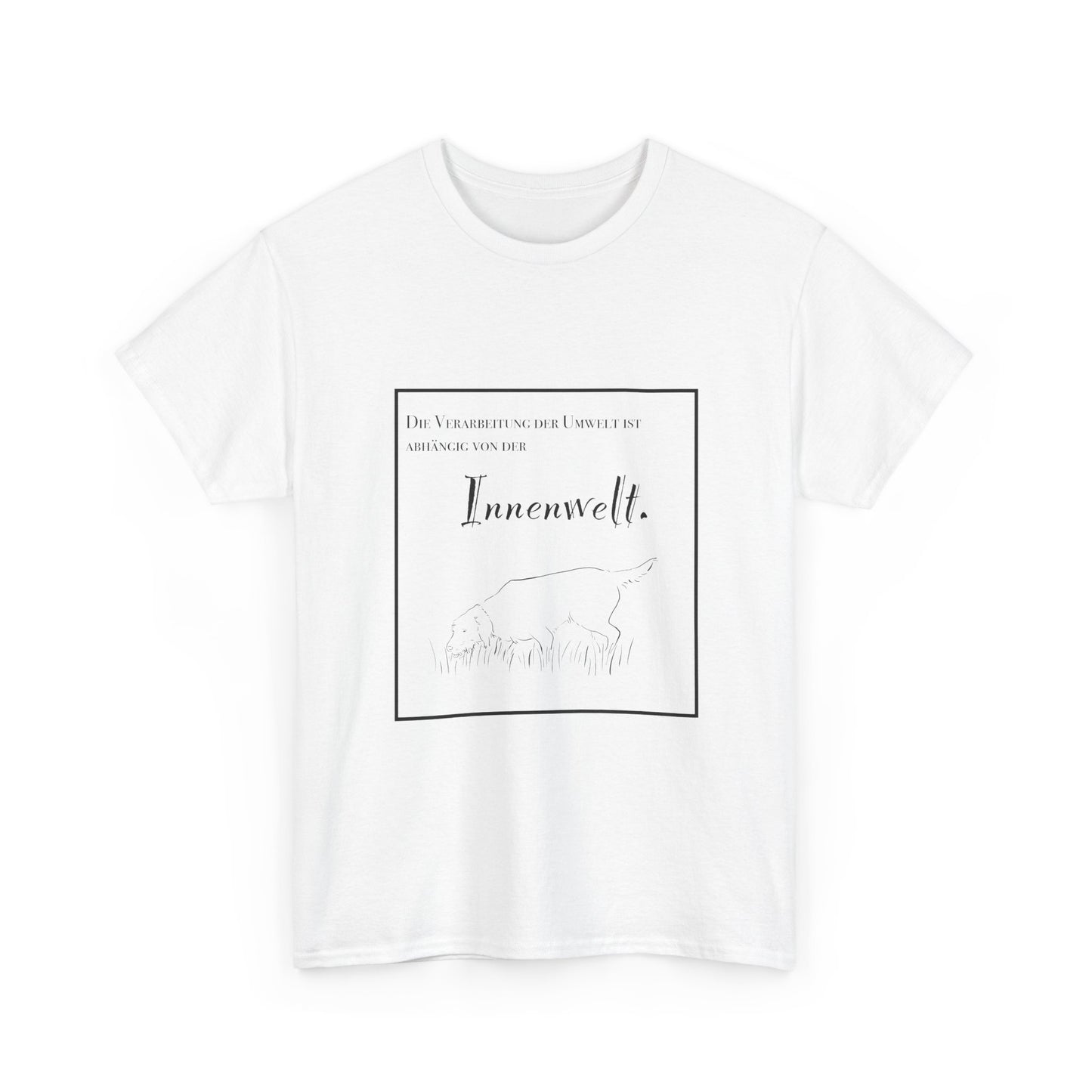 T-Shirt Baumwolle Statement und Zeichnung Jagdhund weiß.