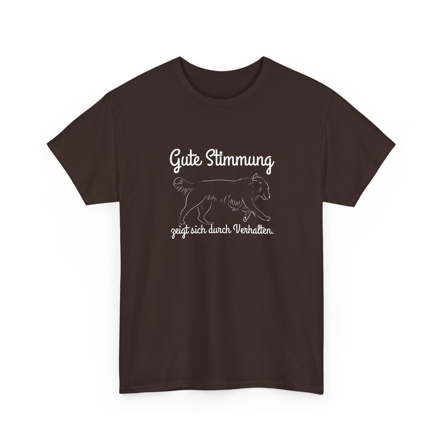 T-Shirt Baumwolle Gute Stimmung zeigt sich durch Verhalten braun.