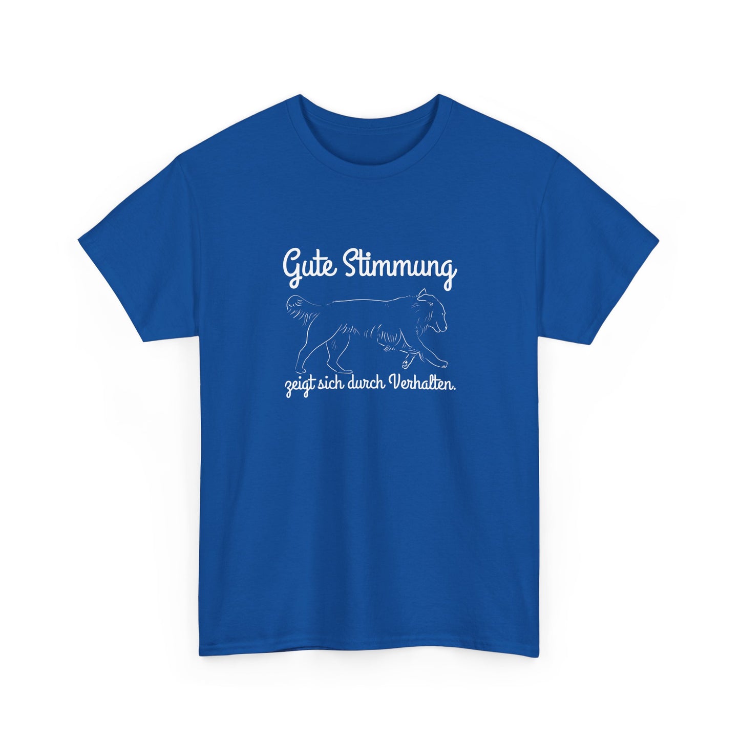T-Shirt Baumwolle Gute Stimmung zeigt sich durch Verhalten blau.