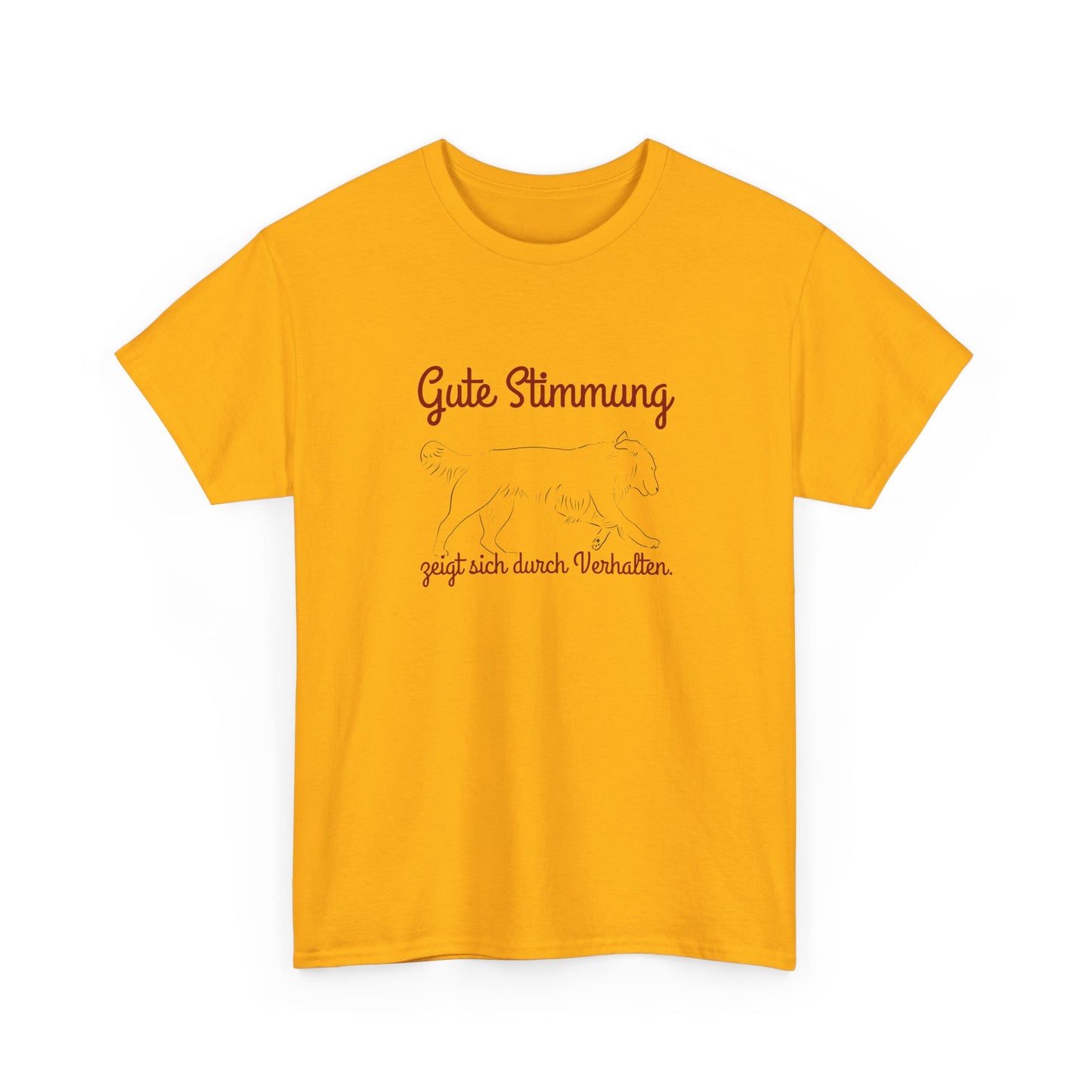 T-Shirt Baumwolle Gute Stimmung zeigt sich durch Verhalten gelb.