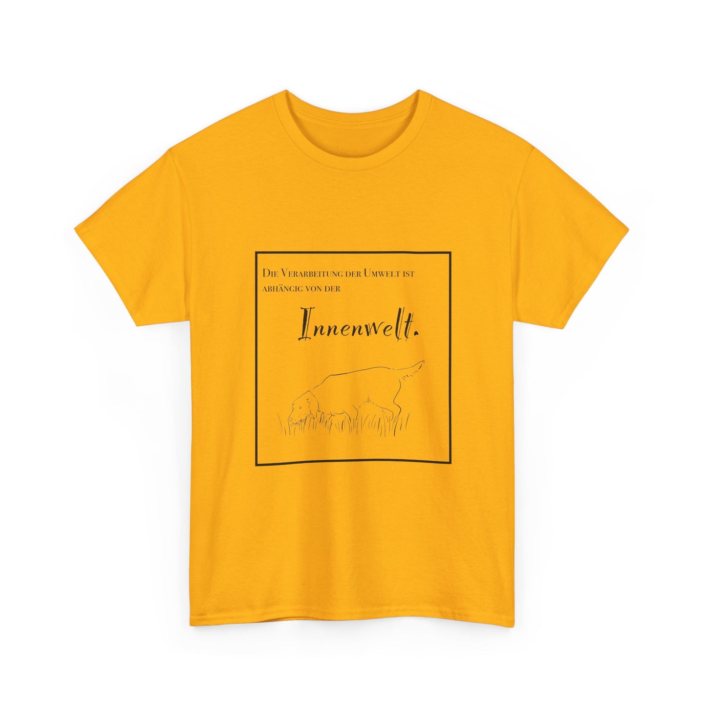 T-Shirt Baumwolle Statement und Zeichnung Jagdhund gelb.