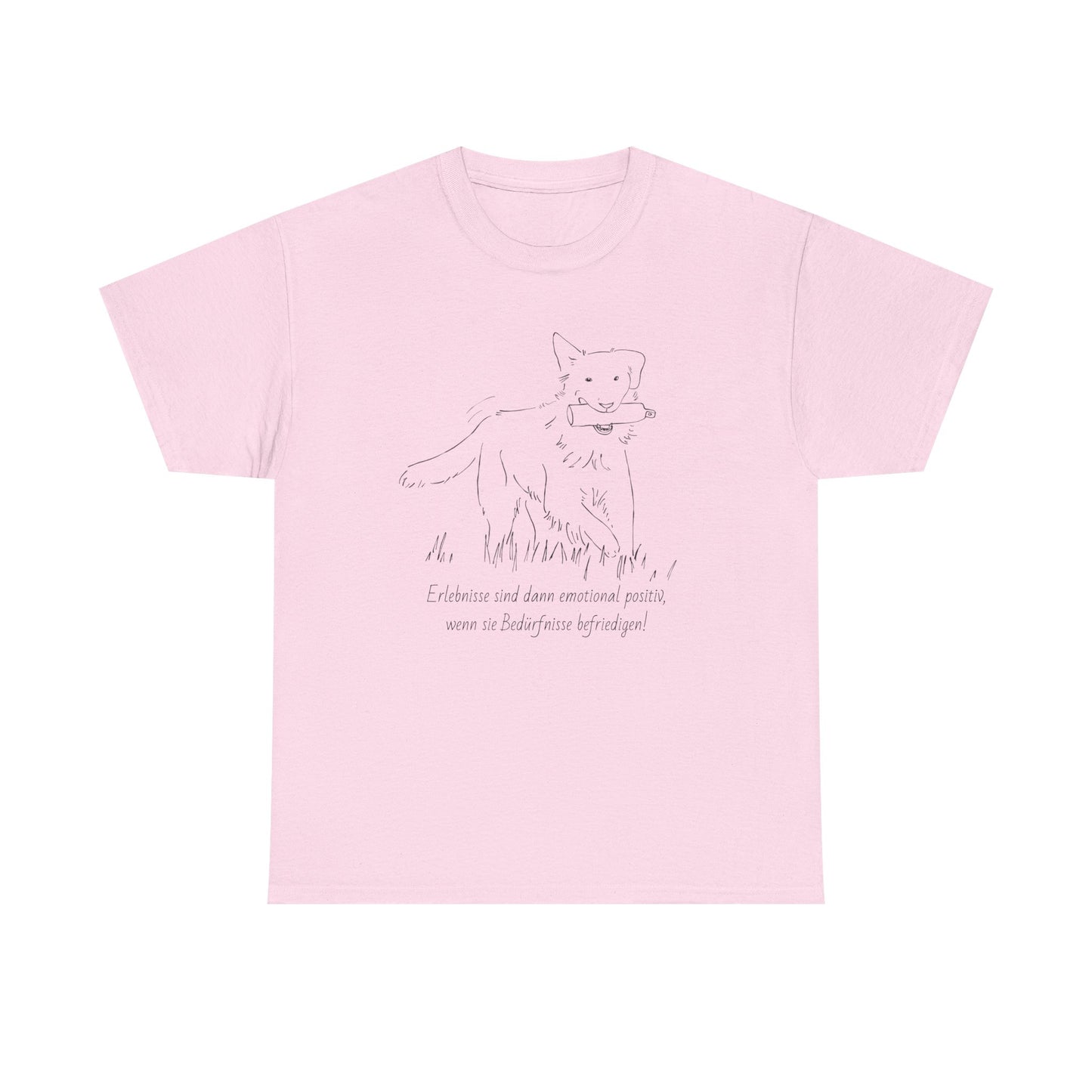 T-Shirt Baumwolle Statement positives hundetraining nd Abbildung Hund mit Dummy im Maul in rosa.