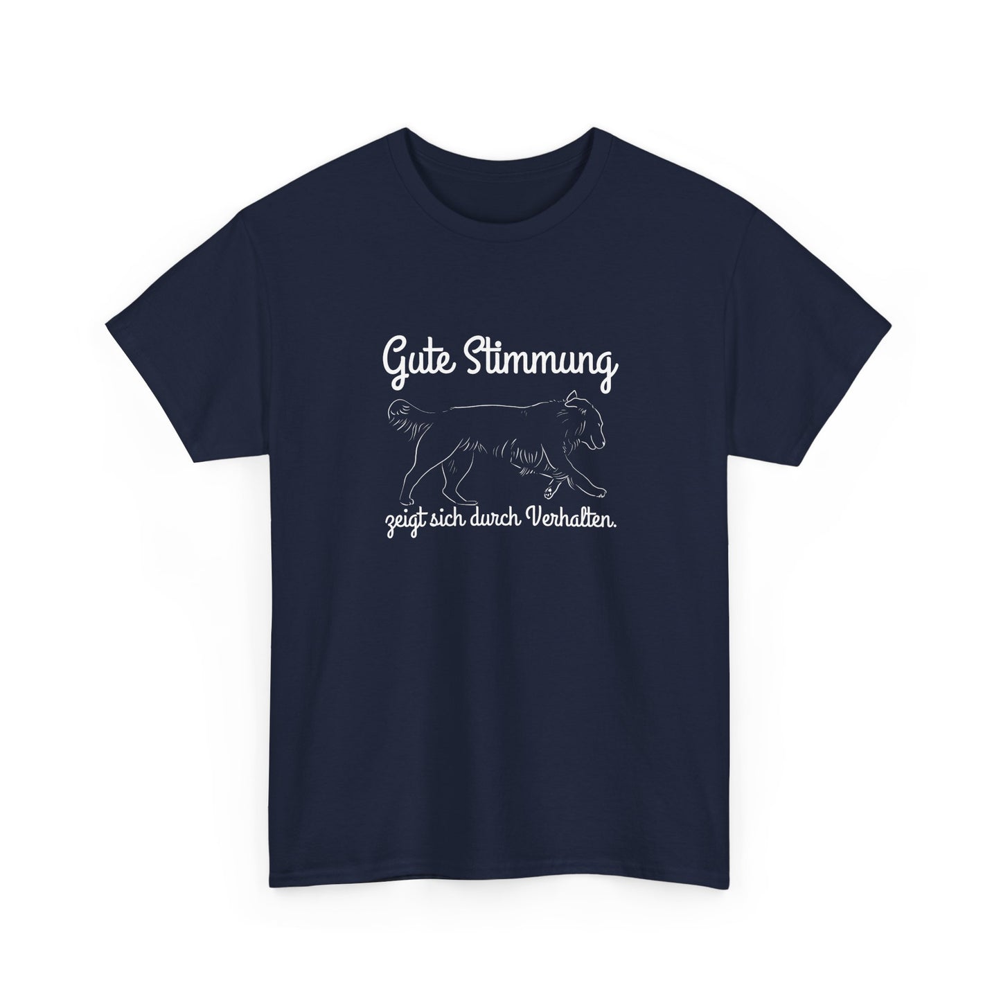 T-Shirt Baumwolle Gute Stimmung zeigt sich durch Verhalten navy.
