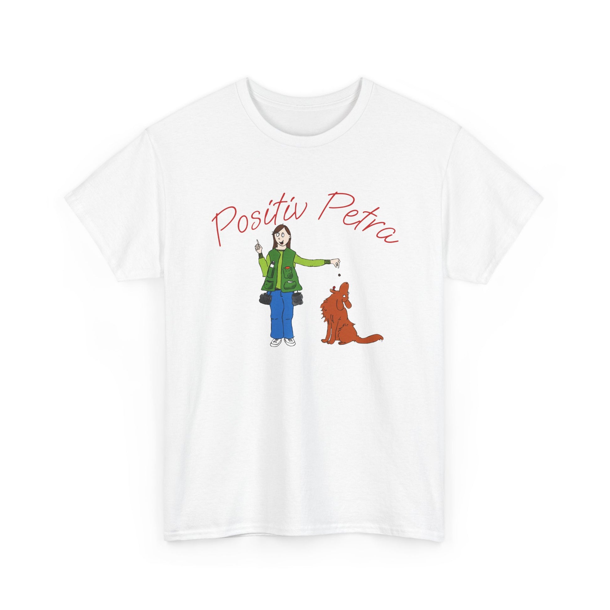 Weißes T-Shirt Baumwolle mit Abbildung Positiv Petra im Comic-Stil.