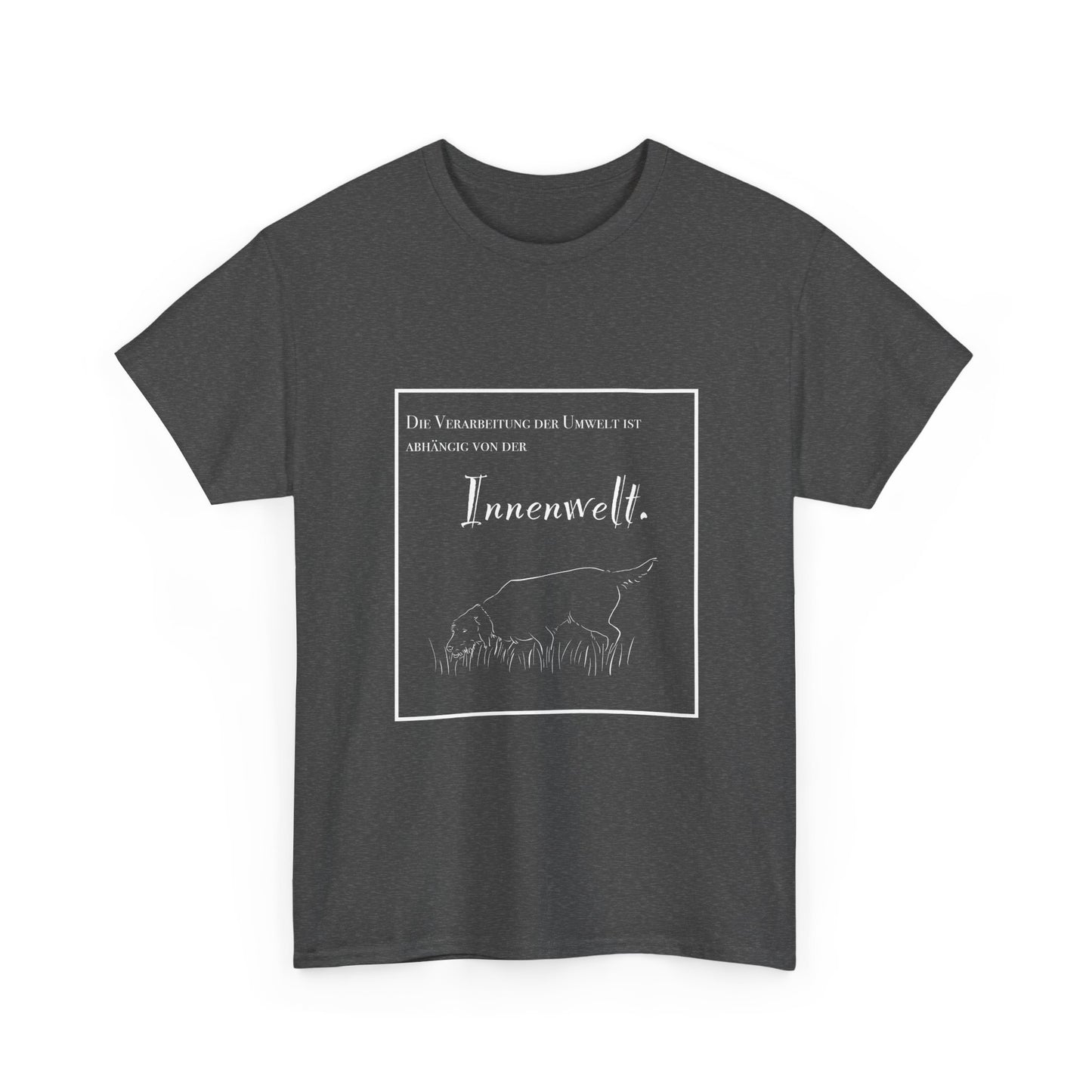 T-Shirt Baumwolle Statement und Zeichnung Jagdhund dunkelgrau.