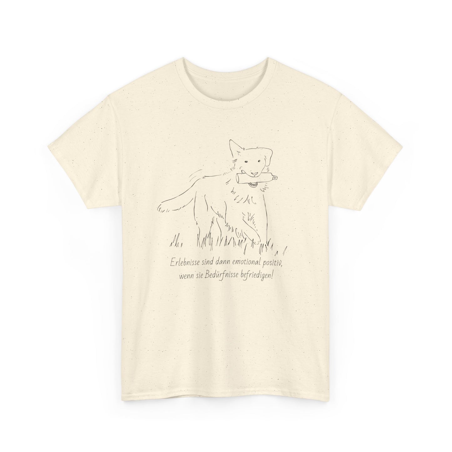 T-Shirt Baumwolle Statement positives hundetraining nd Abbildung Hund mit Dummy im Maul in natur.