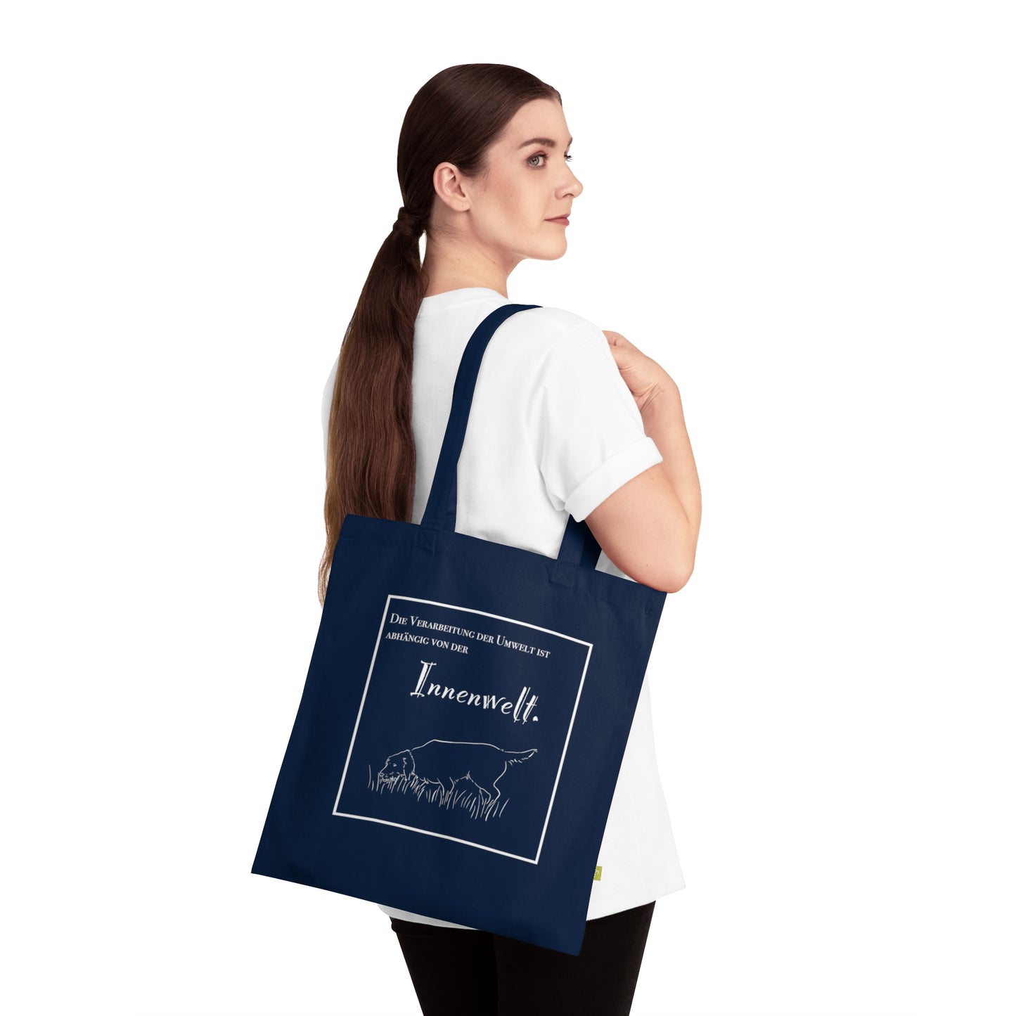 Baumwolltasche blau Jagdhund mit Modell.